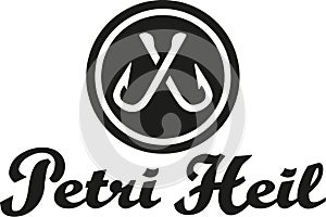 Petri Heil with crossed hooks stamp