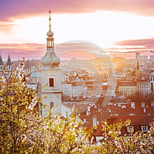 Petrin hill at sunrise, Lesser town, Prague, Czech republic