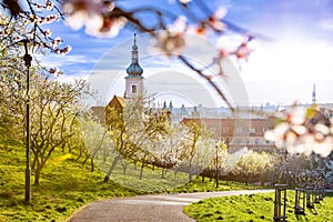 Petrin hill at sunrise, Lesser town, Prague, Czech republic