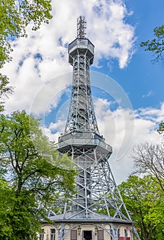 Petrin lookout tower on Petrin hill, Prague, Czech Republic