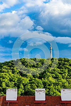 Petrin Lookout Tower (1892), resembling Eiffel tower, Petrin Hill Park, Prague, Czech Republic