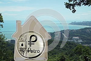 Petro coin in a metal house