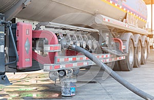 Petro transport truck fill fuel to tank in factory