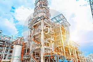 Petrochemical oil refinery, Refinery oil and gas industry, The equipment of oil refining, Close-up of Pipelines and petrochemical