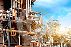 Petrochemical oil refinery, Refinery oil and gas industry, The equipment of oil refining, Close-up of Pipelines and petrochemical