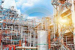 Petrochemical oil refinery, Refinery oil and gas industry, The equipment of oil refining, Close-up of Pipelines and petrochemical