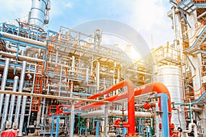 Petrochemical oil refinery, Refinery oil and gas industry, The equipment of oil refining, Close-up of Pipelines and petrochemical