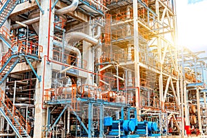 Petrochemical oil refinery, Refinery oil and gas industry, The equipment of oil refining, Close-up of Pipelines and petrochemical