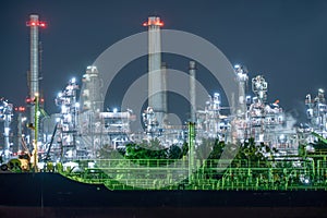 Petrochemical oil refinery and sea in industrial engineering concept in Bangna district, Bangkok, Thailand. Oil and gas tanks