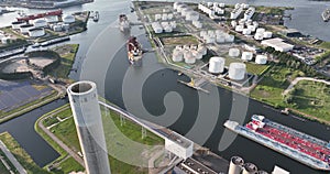 Petrochemical petroleum industry silos storage for gas and oil products and transport carrier vessels in a large