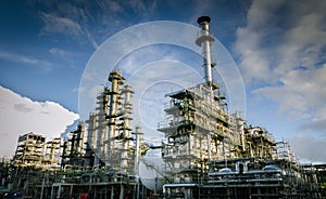 Petrochemical plant column tower at twilight