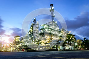 Petrochemical plant column tower at twilight