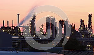 Petrochemical plant in sunset