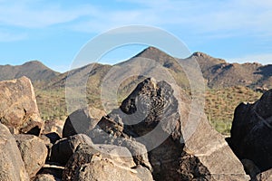 A petroglyph carved into a rock on top of Signal Hill on the Signal Hill Trail, Saguaro National Park, Arizona