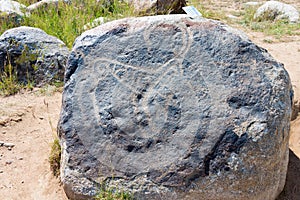 Petroglyph Open Air Museum. a famous historic site in Cholpon-Ata, Kyrgyzstan