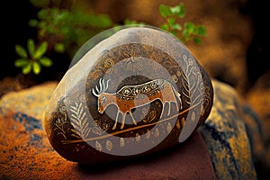 petroglyphic painting ornament primitive on rock