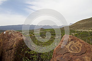 Petroglyphs at Boca de Potrerillos, Nuevo LeÃÂ³n, MÃÂ©xico photo