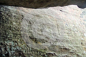 Petroglyphs carved into rocks at Gosford Australia