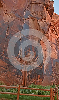 Petroglyphs are engraved in the desert landscape of Utah.