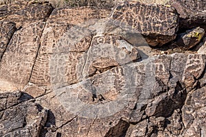 Petroglyphs etched in rocks in Arizona