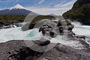 Petrohue Falls and Osorno Volcano in Chile