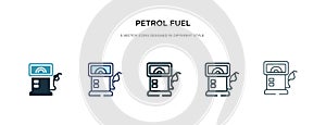 Petrol fuel icon in different style vector illustration. two colored and black petrol fuel vector icons designed in filled,