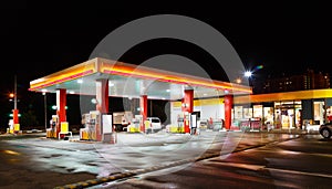 Petrol gas station station with night lights