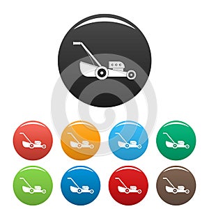 Petrol grass cut machine icons set color