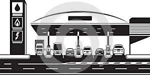 Petrol LPG and charging station with cars