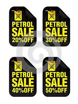 Petrol sale stickers set 20%, 30%, 40%, 50% off discount