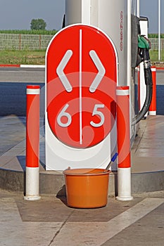 Petrol station arrow sign