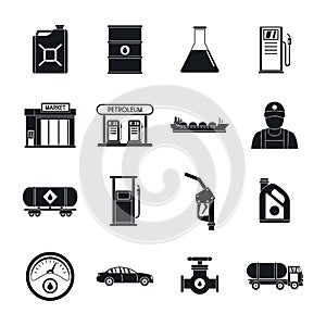 Petrol station gas fuel icons set, simple style