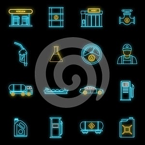 Petrol station gas fuel icons set vector neon