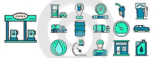 Petrol station icon set line color vector