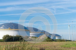 Petrol storage tanks in harbor