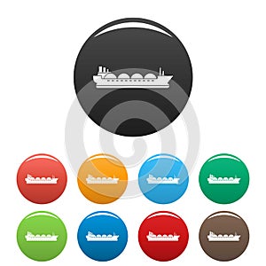 Petrol tanker ship icons set color