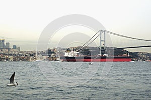 Petrol Tanker ship moving on Bosphorus