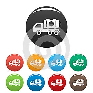 Petrol truck icons set color