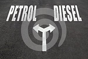 Petrol vs diesel choice concept