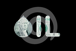 Petroleum. Black oil sign on a two dollar bill black background concept