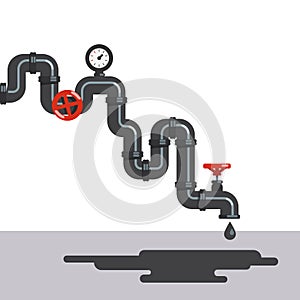 Petroleum fuel dripping from pipeline tap