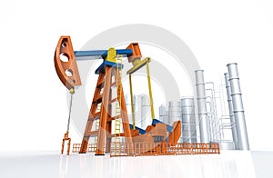 Petroleum industry concept with crude oil pump and oil refinery
