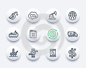 Petroleum industry, petrol, oil production icons