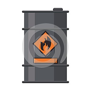 Petroleum oil barrel with flamme label