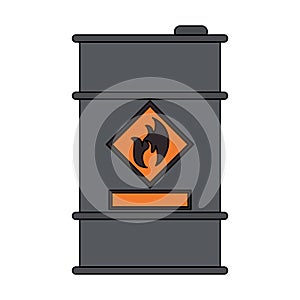 Petroleum oil barrel with flamme label