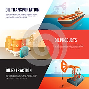 Petroleum Oil Industry isometric Banners Set