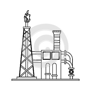 Petroleum oil refinery plant with machinery in black and white