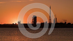 Petroleum refinery and factory at sunset timelapse