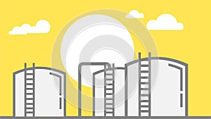 Petroleum Storage Tank Farm Illustration with Sun and Clouds on Yellow Background - Vector Illustration