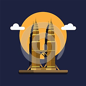 Petronas tower malaysia landmark building in sunset concept in cartoon illustration vector